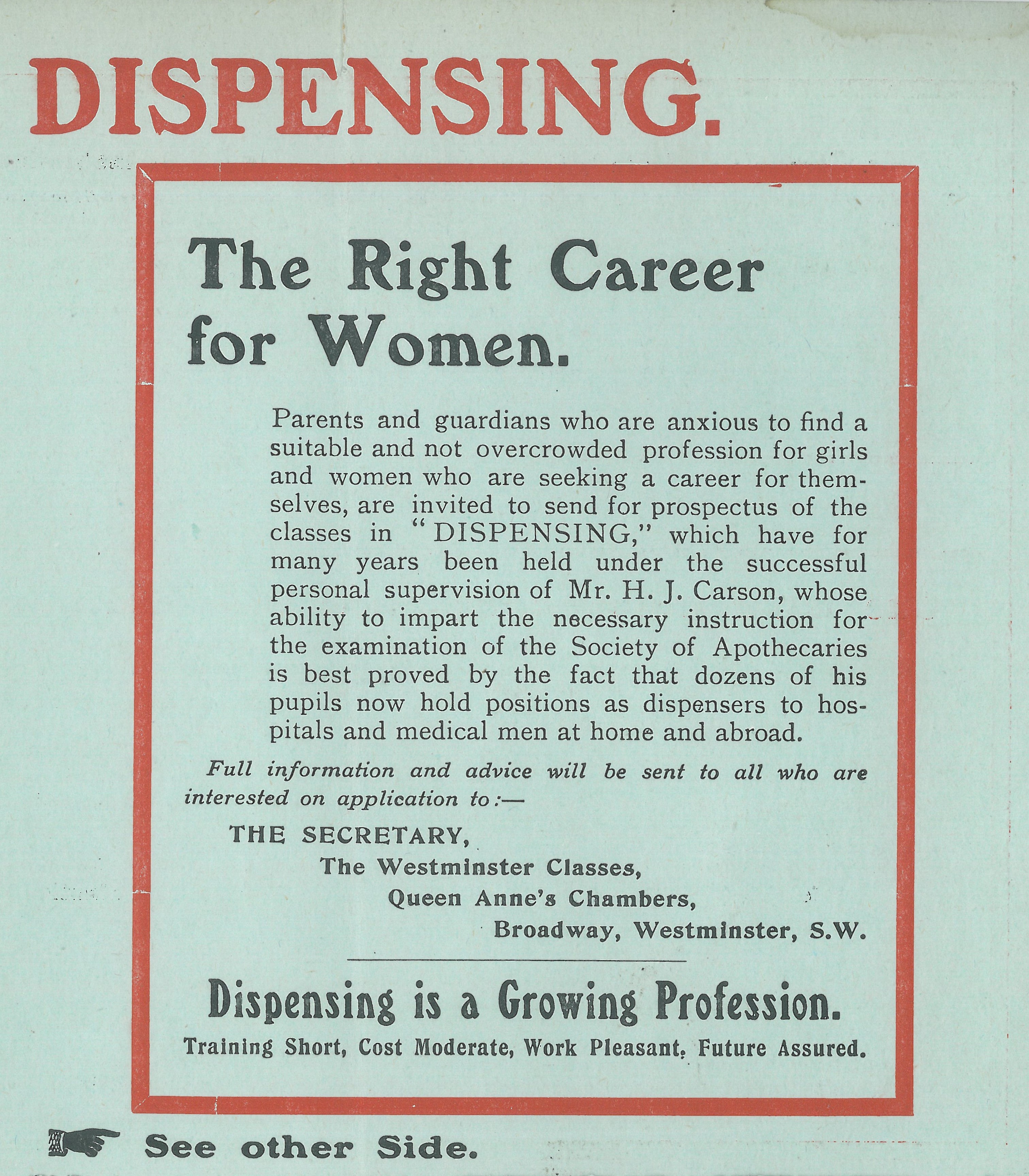 IRA1996-125 Dispensing. The Right Career for Women, Circa 1911